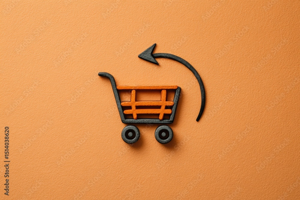 Poster grocery cart transforms into a smart delivery icon with minimal design on an orange background