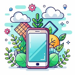 mobile phone with green leaves