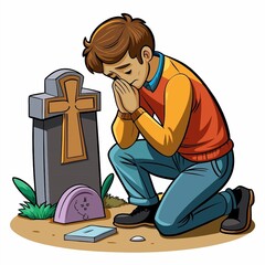 man with tomb