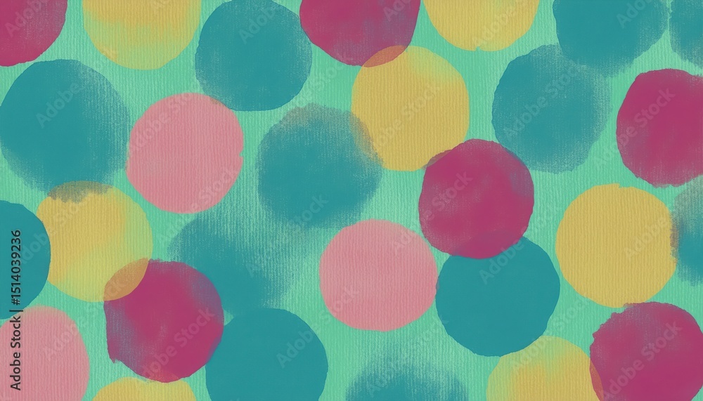 Aufkleber hand painted colorful polka dots on teal background for playful web design, modern branding, textile pattern, and creative print media with a retro abstract art feel

