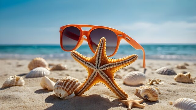 starfish with sunglasses on the beach