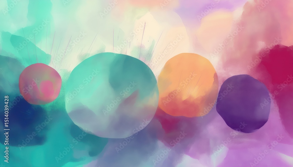 Aufkleber ethereal pastel gradient spheres on abstract watercolor cloud background for modern web design, bran