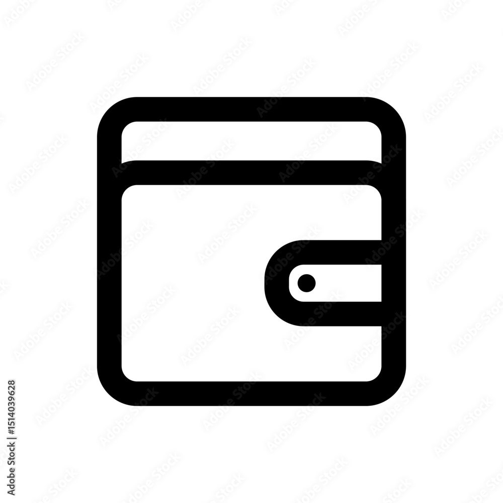 Poster illustration of a simple wallet with a rounded square shape and a secure button closure design icon