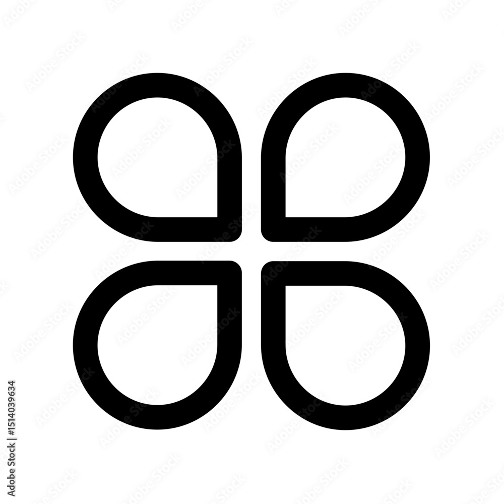 Poster abstract symmetrical design featuring four rounded petal like shapes in a cross formation pattern