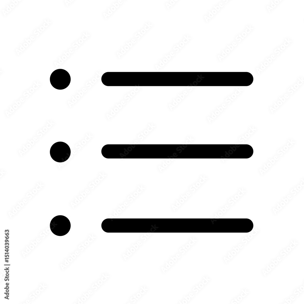 Poster three horizontal lines aligned with circular bullets displayed on a white background interface eleme