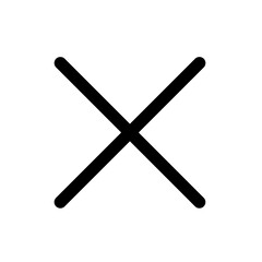 Illustration of a simple black x mark with diagonal lines on a plain white background design element art