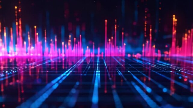 Abstract Technology Visualization with Glowing Pink and Blue Data Streams