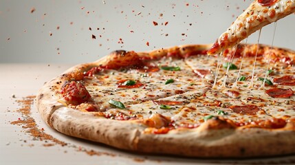 Dust seasoning minimal space digital particles caught mid-air white fading text modern to classic background with UI pizza around it.