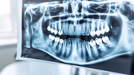 Digital X ray of a smokers mouth showing bone loss and periodontal disease high resolution medical scan effect