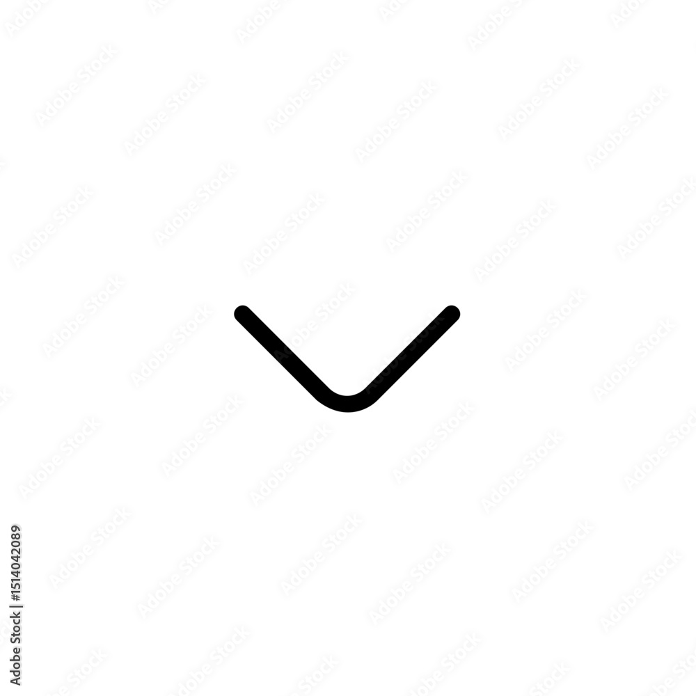 Poster black downward pointing angle bracket with rounded corner on a white background in a simple vector g