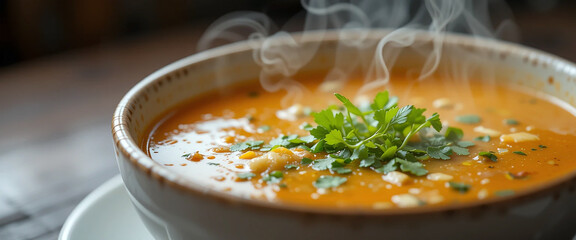 Delicious hot soup bowl with blank copy space and text space 