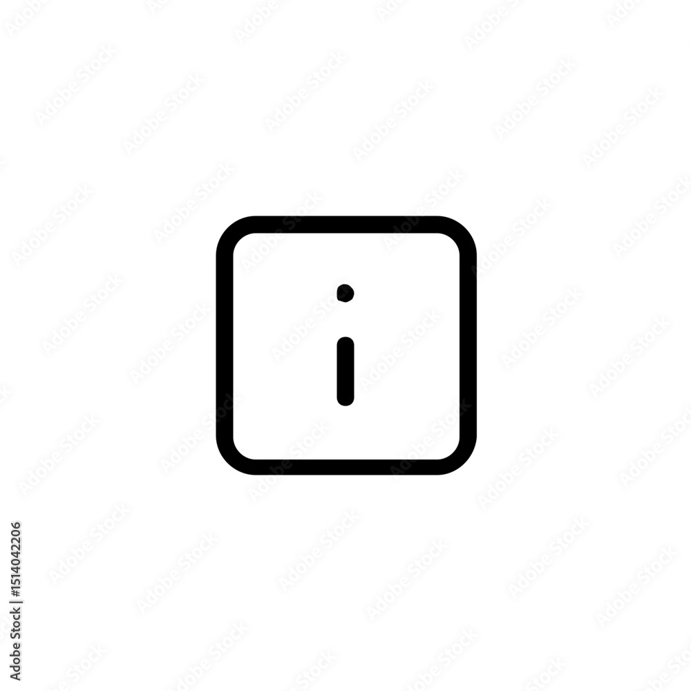 Poster illustration of an information icon centered within a rounded square outline on a white background