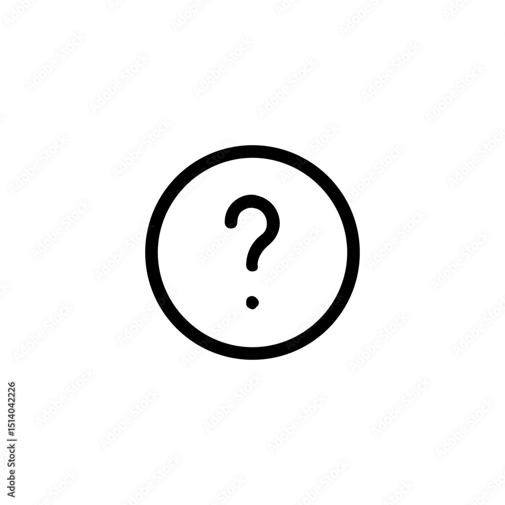 Poster illustration of a question mark inside a circle outline on a white background simple and clean style