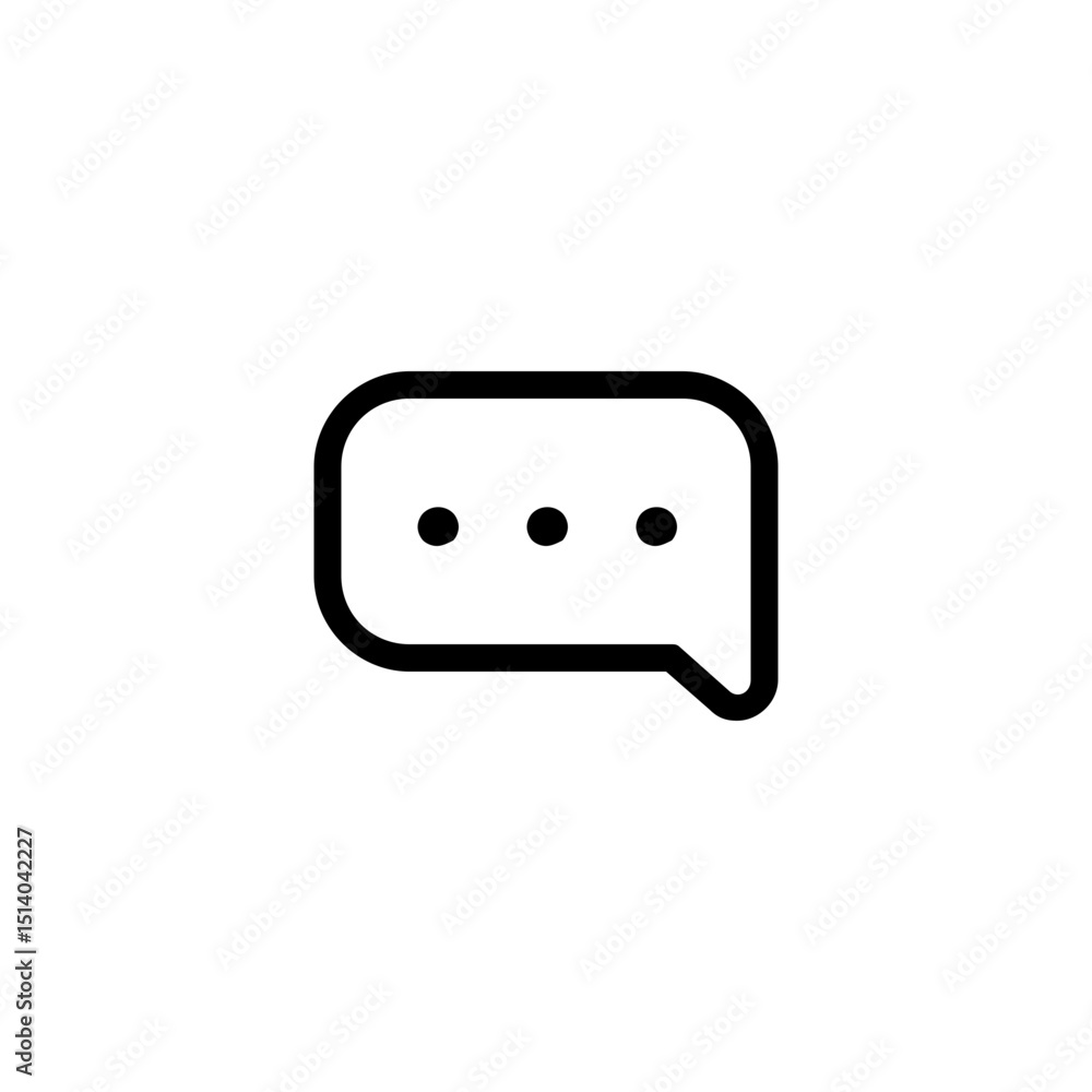 Poster a simple black and white illustration of a speech bubble with three ellipsis inside the message box 