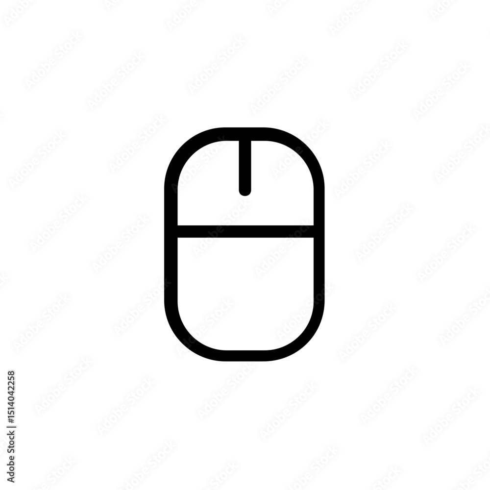 Poster illustration of a computer mouse with a simple black outline on a white background design element