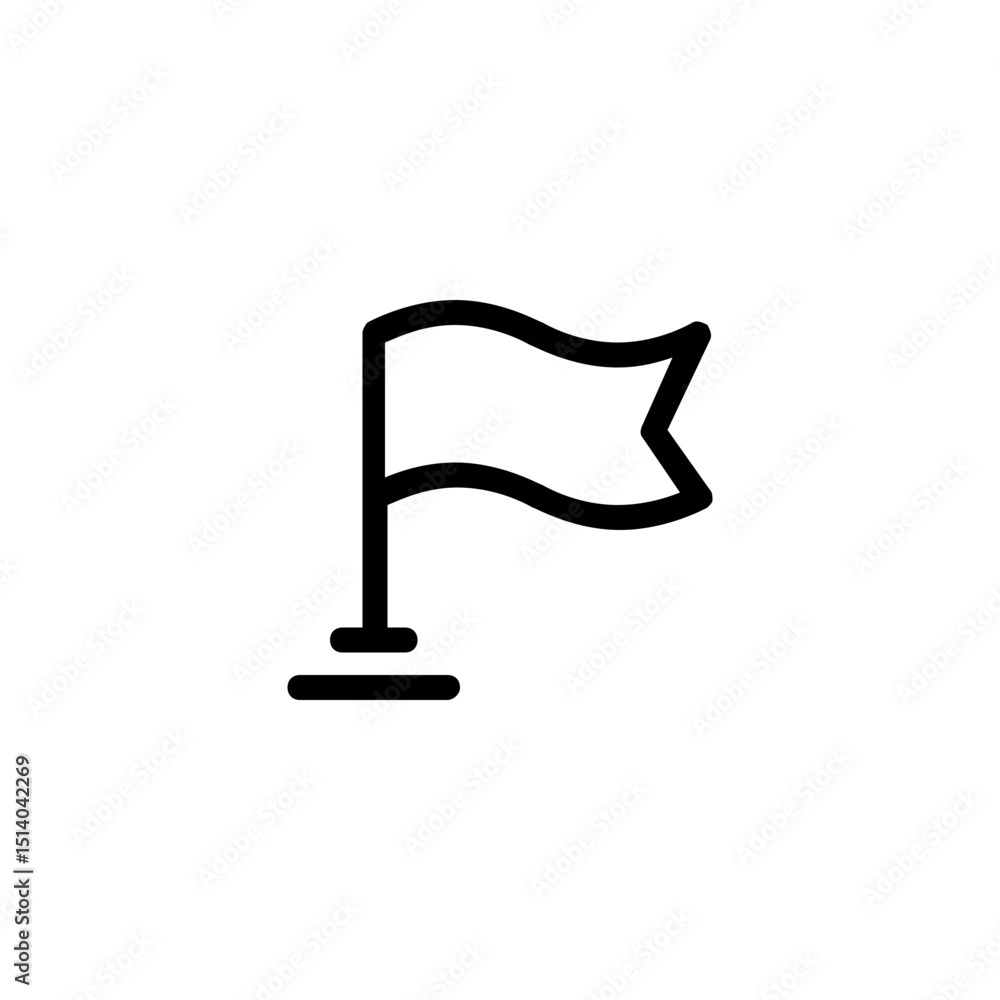 Poster simple outline drawing of a flag on a pole with a rectangular shape and a notched end waving in the 