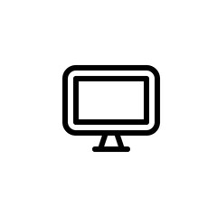Illustration of a desktop computer with a screen and stand in black outline style on a white background