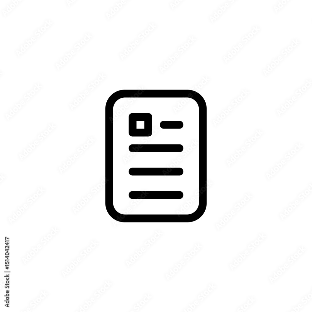 Poster simple black outline of a document with rounded corners and lines representing text content shown