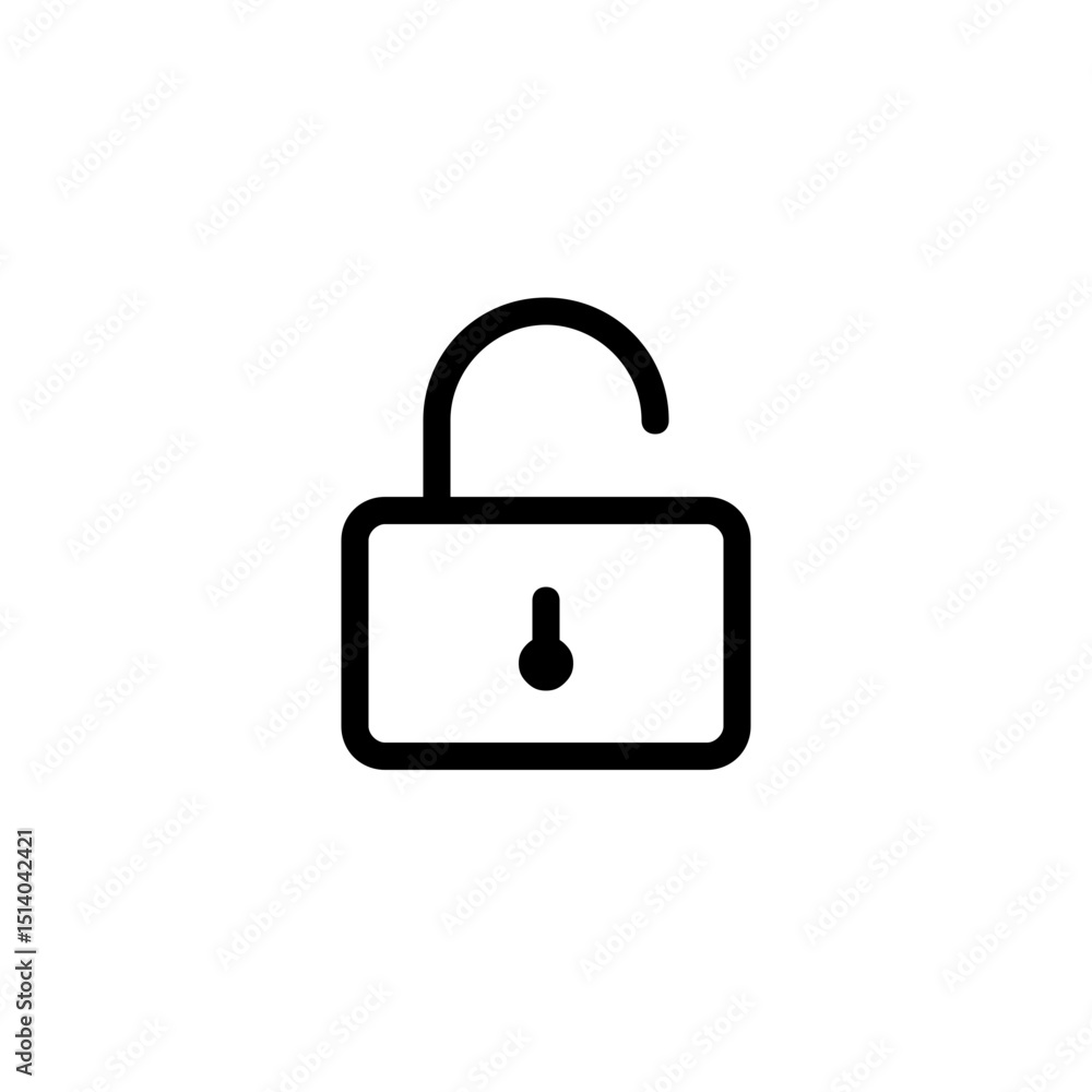 Poster simple line drawing of an unlocked padlock with the shackle open against a white background space us