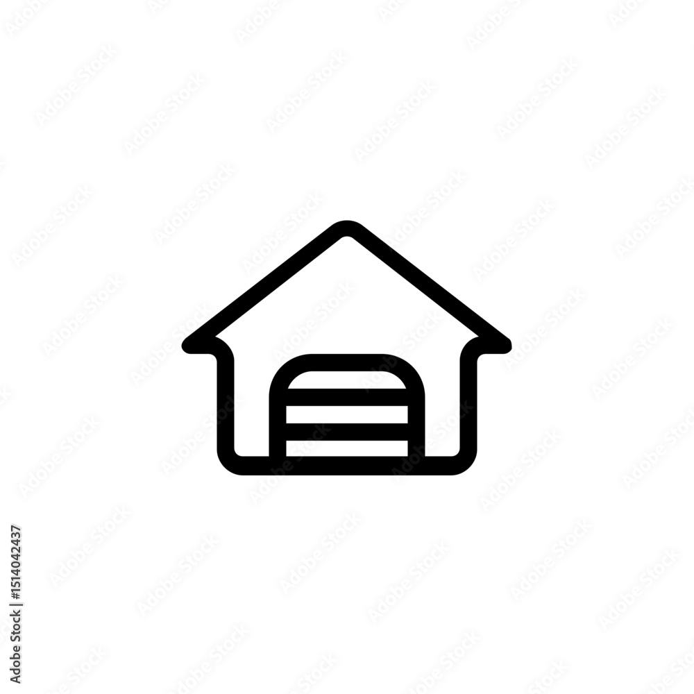 Poster illustration of a simple garage icon with a closed door and a triangular roof shape design style