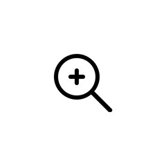 Illustration of a magnifying glass icon with a plus sign inside the glass on a white background