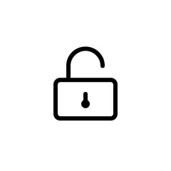 Simple line drawing of an unlocked padlock with the shackle open against a white background space used