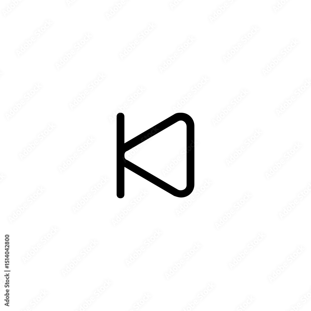 Poster illustration of a rewind symbol with a vertical line and a triangle shape on a white background