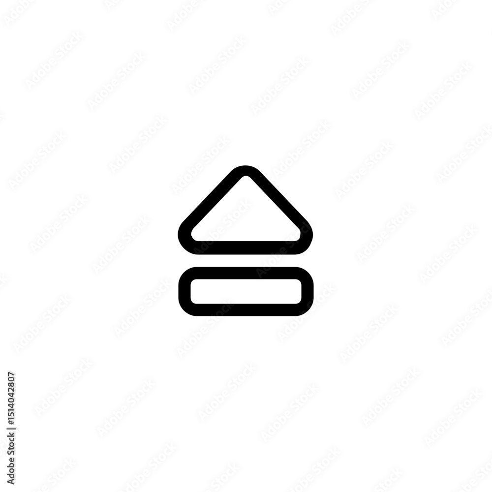 Poster illustration of an eject symbol with a triangle shape and a rectangle shape on a white background