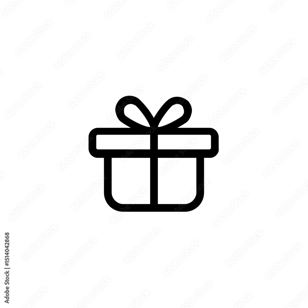 Poster simple line drawing of a gift box with a bow isolated on a white background in a minimalist style