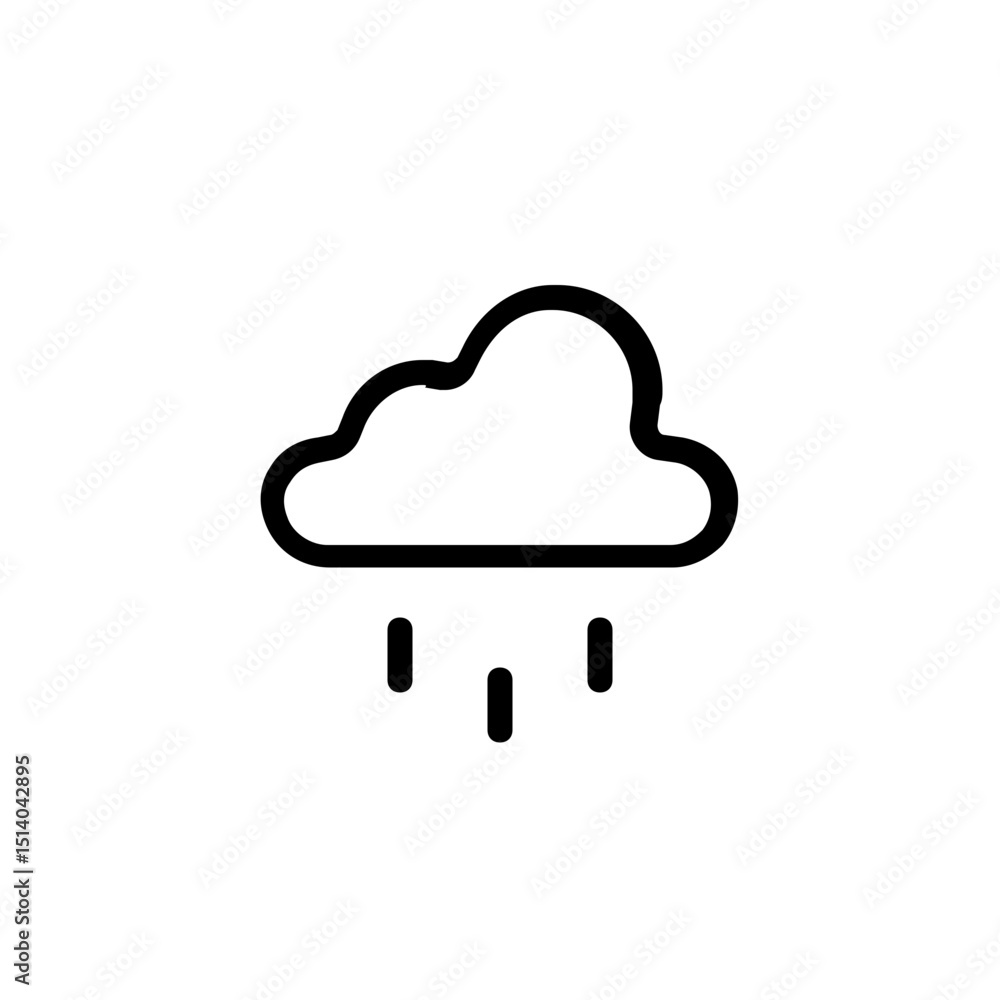 Poster illustration of a simple cloud with three raindrops falling from it in black and white color scheme