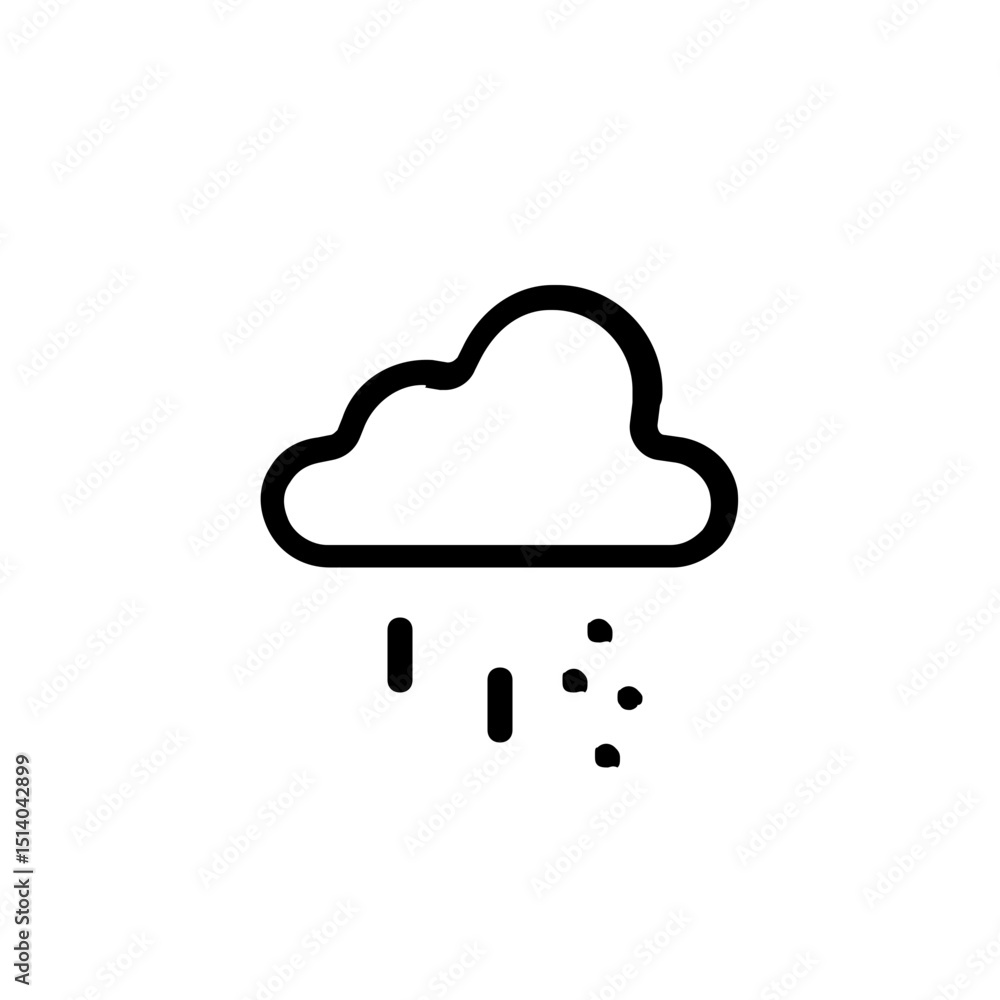 Poster outline of a cloud with rain and small dots falling from it in a minimalist style weather illustrati