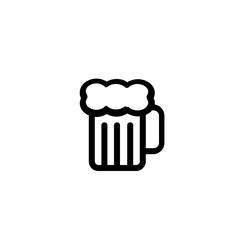 Illustration of a beer mug with foam on top and a handle on the right side in a simple black outline