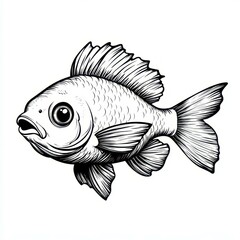Fototapeta premium Artistic illustration of a detailed goldfish swimming gracefully in black and white