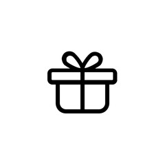 Simple line drawing of a gift box with a bow isolated on a white background in a minimalist style
