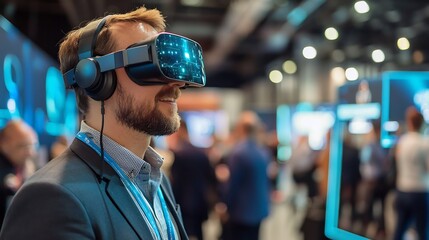 Dynamic entrepreneur showcasing AI powered business automation tools at a conference