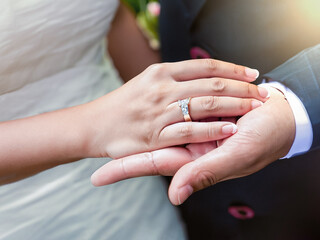Couple holding hands during a wedding