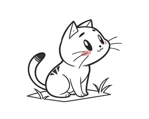 Adorable Cartoon Cat Sitting in the Grass Illustration