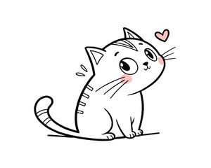Adorable Cartoon Cat Illustration Love Heart