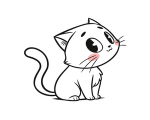 Adorable Cartoon Kitten Sitting and Looking Up
