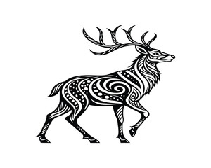 Ornate Black and White Deer Illustration Design