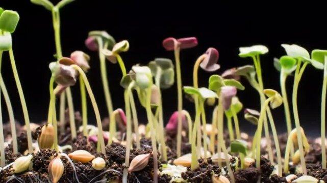 The time lapse of the seeds to start growing and producing leaves.  Generative AI.
