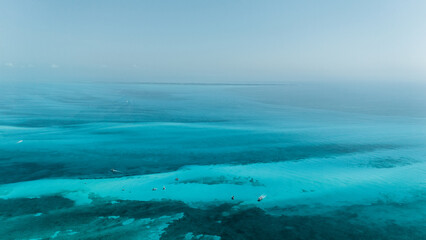 Aerial view of the beautiful crystal-clear waters of Cancun, Mexico, Riviera Maya