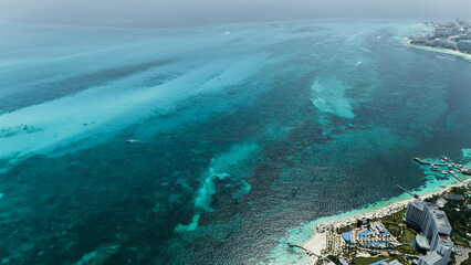Coastline of the Mexican Riviera Maya, with spectacular blue colors and white sand