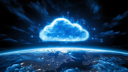 Glowing Digital Cloud with Network Connections