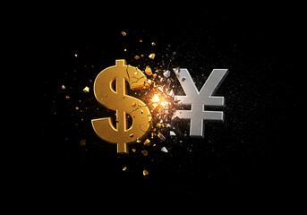 Dollar versus yen currency war concept financial crisis global economy trade battle market crash illustration US China international global trade war