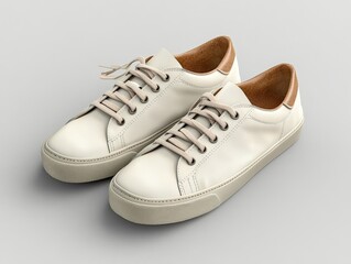 Mockup of a pair of low-top sneakers with a vintage design and neutral tones. 