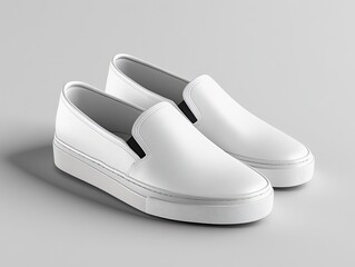 Mockup of a pair of sleek slip-on shoes with a modern look and custom logo. 