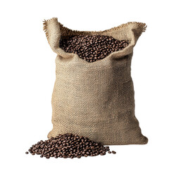 Burlap sack of coffee beans isolated on transparent background