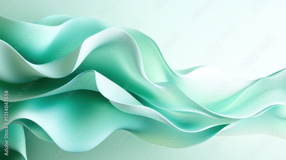 Poster an abstract representation of flowing mint green ribbons that create a sense of fluidity and eleganc