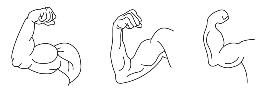 muscle icon set . arm wrestling icon, fighting two strong hand, powerful arms competition, thin line web symbol on white background - editable stroke vector illustration eps10